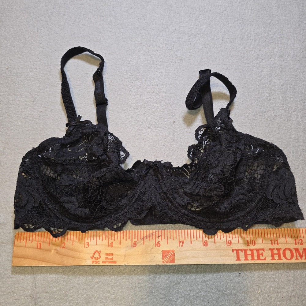 Adore Me Bra 34C Black Lace Underwire Sheer Floral Unlined‎
